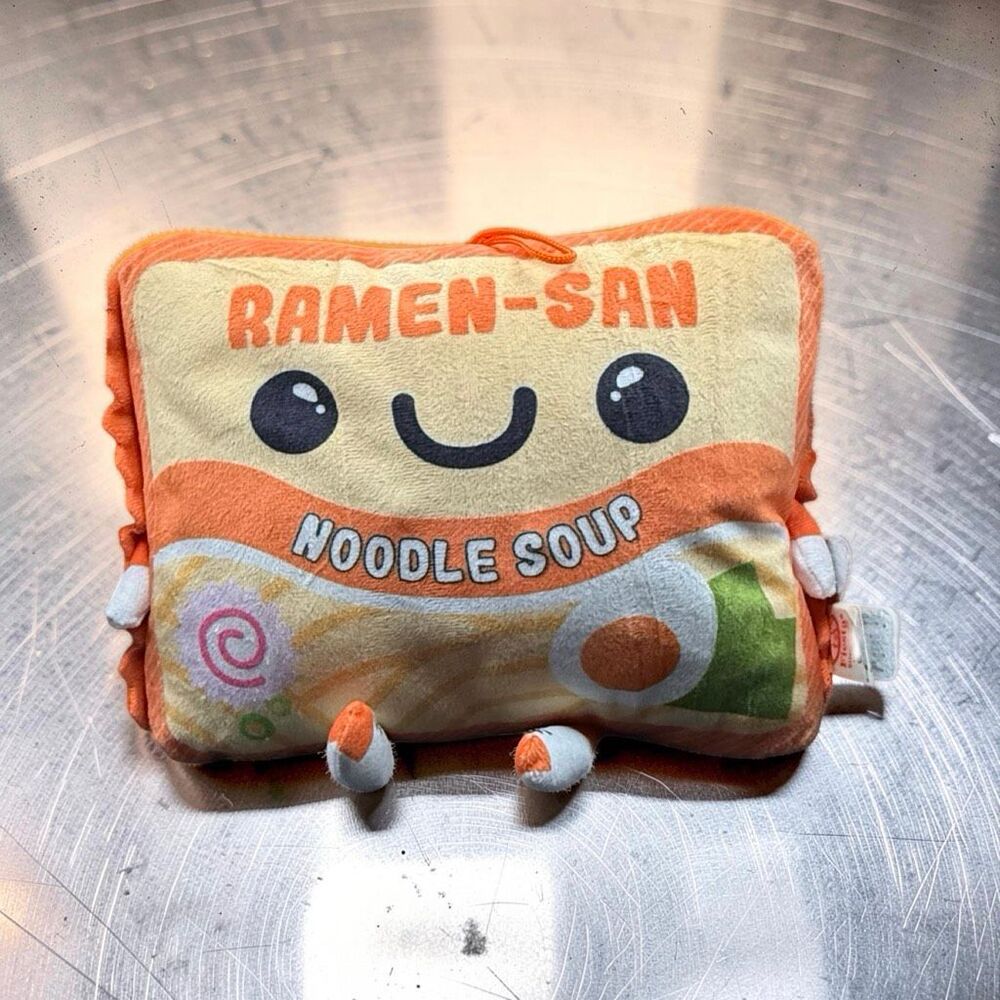 Ramen-San Noodle Soup Ramen Noodles Plush Pillow Orange 8”